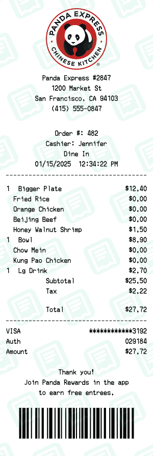 Panda Express receipt template