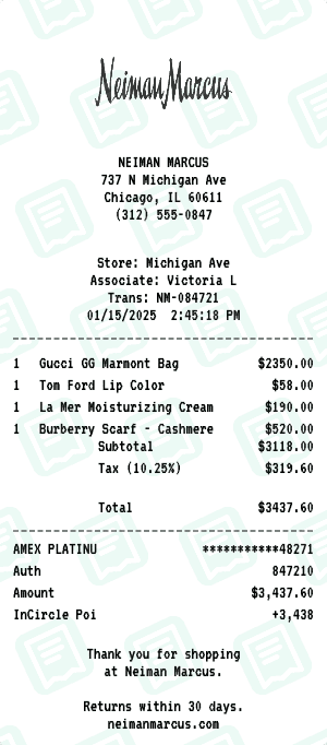 Neiman Marcus receipt template