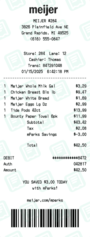 Meijer receipt template