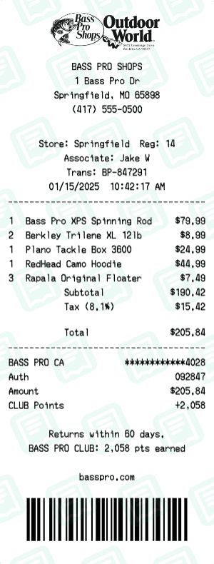 Bass Pro Shops receipt template