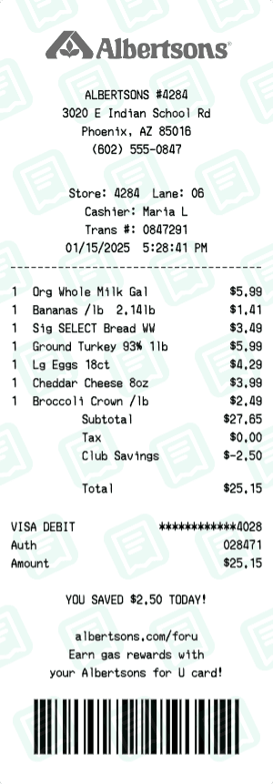 Albertsons receipt template