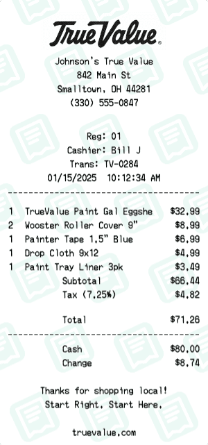 True Value receipt template