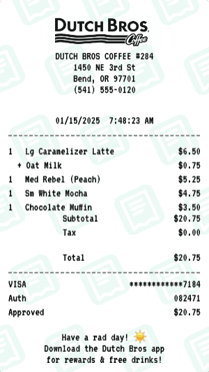 Dutch Bros Coffee receipt template