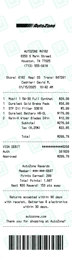 AutoZone receipt template