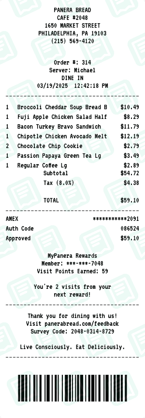 Panera Bread receipt template