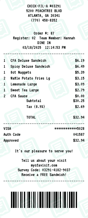 Chick-fil-A receipt template