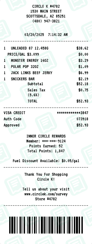 Circle K receipt template