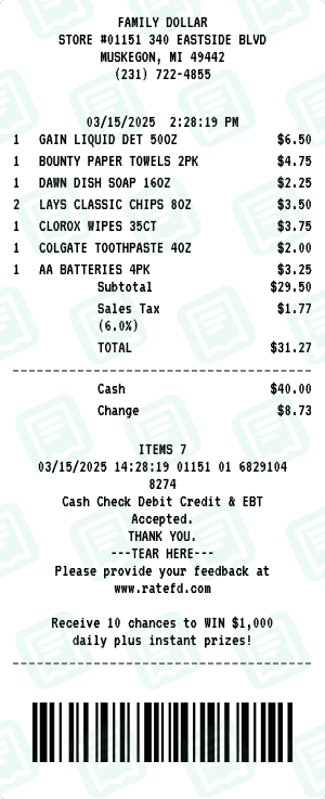 Family Dollar receipt template
